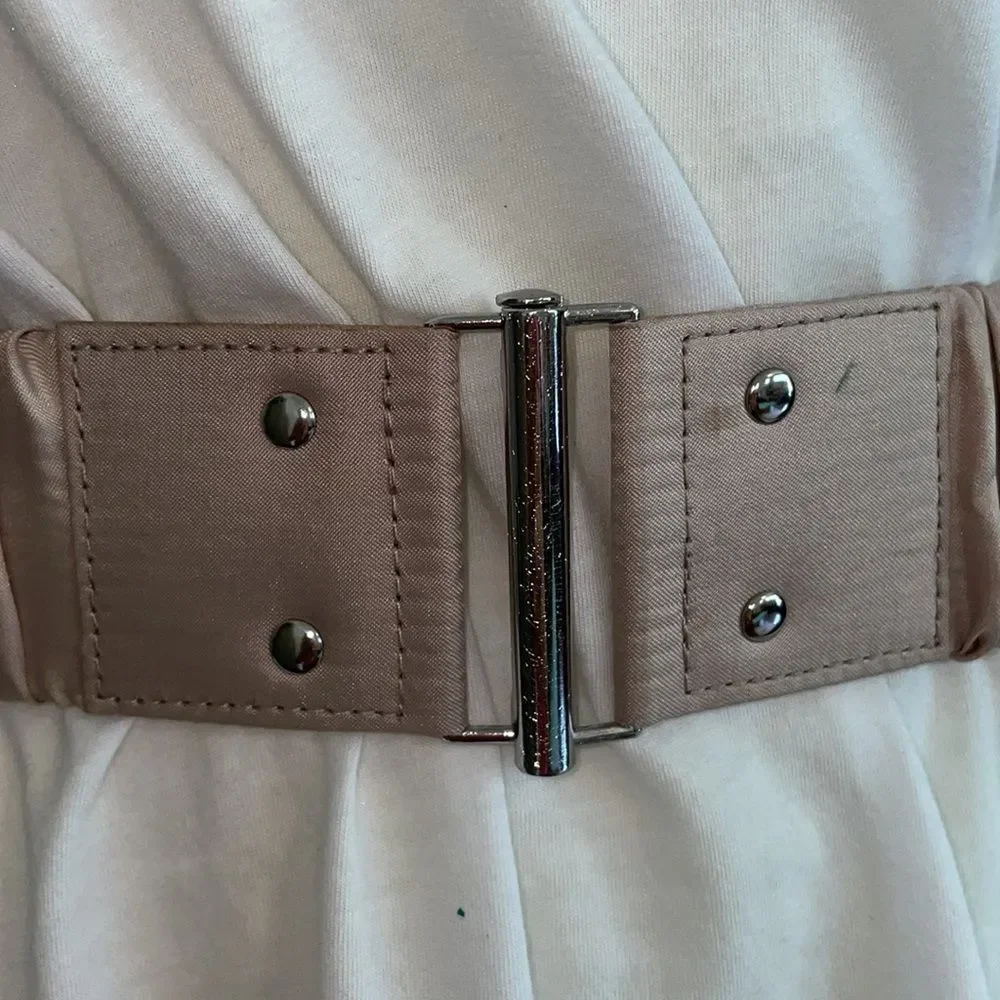 Tan satin wrapped ruched elastic belt‎